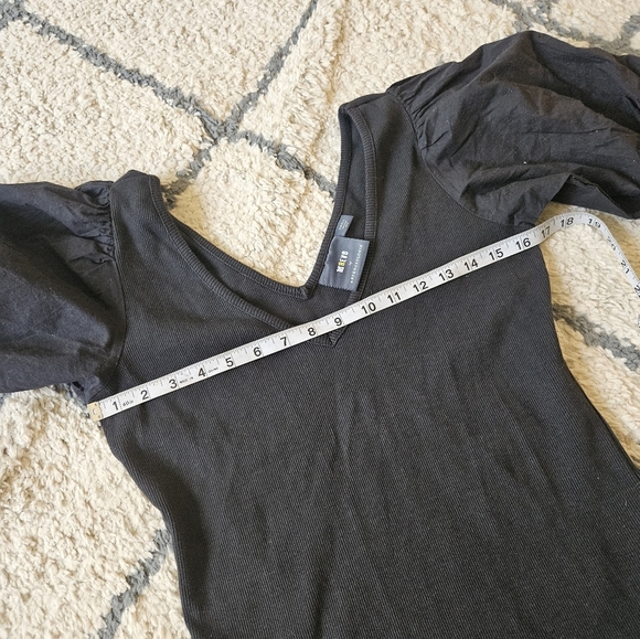 Maeve By Anthopologie Ribbed V Neck Puffed Sleeve T Shirt Small - Picture 3 of 5